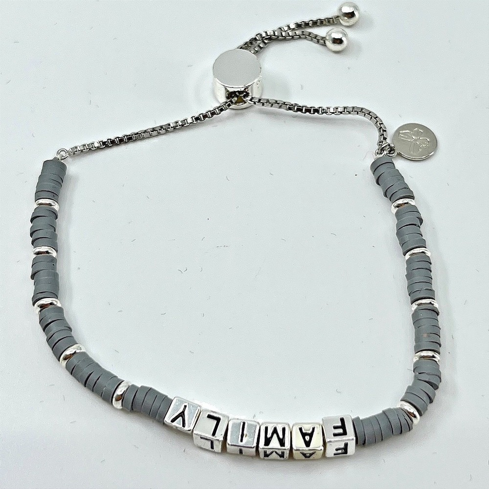 Vintage Y2K Retro Gray‎ Heishi Bead Adjustable Family Bracelet Silver Tone Y2K